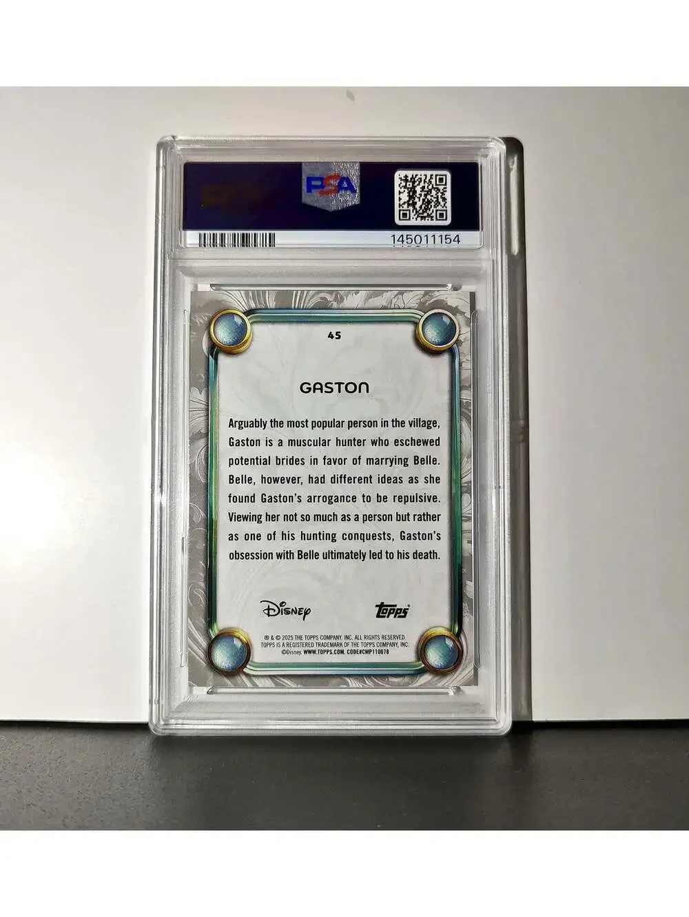 Gaston 2025 Topps Disney #45 Winter Variant Card Beauty and the Beast PSA 8